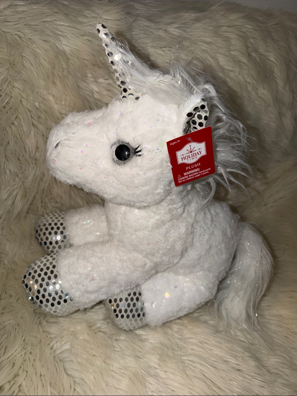 White Sparkly Unicorn Silver Metallic Hooves/Mane/tail Plush Stuffed Animal NEW!
